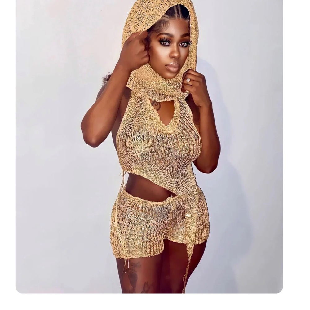 Gold Knit Hooded Dress